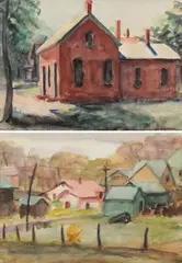 Alma Held, Red House & Backyard - a pair of paintings, Watercolor