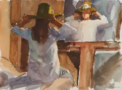 Richard Segalman, Green Hat, Watercolor on paper