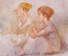 Antonio Gonzalez Collado, Seated Ballerinas, Oil on canvas
