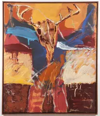 Darren Vigil Gray, Mythological Deer Icon, Oil and acrylic on canvas
