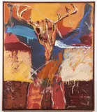 Darren Vigil Gray, Mythological Deer Icon, Oil and acrylic on canvas