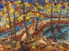 Louis Cheskin, Impressionistic Fall Landscape, Oil on Masonite