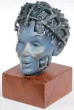 Gil Bruvel, Interesting Surrealist Bust, Bronze with blue and gold patina