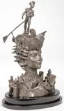 Gil Bruvel, Surrealist Female Bust, Bronze on marbel with silver patina
