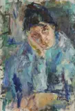 European School, Impressionistic Portrait of Woman Resting Head on Hand -, Oil on canvas