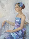 Galina Vasilievna Pshenitsyna, Portrait of a Seated Woman in Blue Dress, Oil on canvas