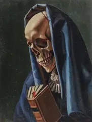 Jack J. Hartert, Memento Mori of Skeleton Reading Book, Oil on board