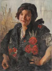Josef Schneider, Portrait of a Country Girl, Oil on artist board laid on Masonite