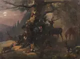 European School, Hunters Caught Off Guard, Oil on canvas