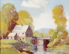 Ernest Fredericks, Spring Landscape with Watermill, Oil on canvas