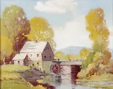Ernest Fredericks, Spring Landscape with Watermill, Oil on canvas