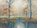 American School, Autum Landscape, Watercolor and gouache