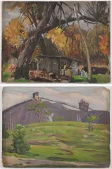 Joseph Newman, Industrial Landscape and Forest Scene with Hut - a pair, Oil on artist board