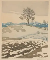 Rudolf Sieck, Early Spring Alpine Landscape, Color aquatint