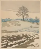 Rudolf Sieck, Early Spring Alpine Landscape, Color aquatint