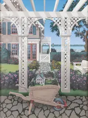 Jim Buckels, Lilliput on the Vineyard - A Garden Scene, Airbrush acrylic on board