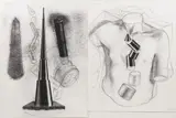 John Mandel, Monument with Obelisk & Torso with Geometric Shapes - a pair, Both charcoal on paper