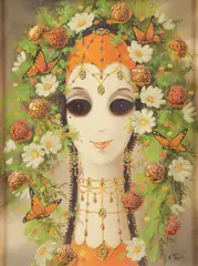 Victor Tor, Big Eyed Butterfly Woman, Oil on Masonite