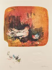 Hoi Lebedang, Birds, Color lithograph with embossing