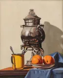 European School, Still Life with Samovar & Oranges, Oil on board