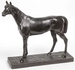 A Stallion by Jules Moigniez, Bronze with dark brown patina, sold Apr 2025