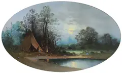 William Chandler, Moonlit River Landscape With Teepee, Pastel on paper