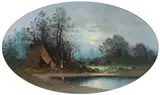 William Chandler, Moonlit River Landscape With Teepee, Pastel on paper