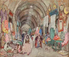 Leon Gaspard, Market bazaar, Baghdad, Oil on board