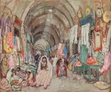 Leon Gaspard, Market bazaar, Baghdad, Oil on board