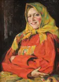 Vladimir Kuznetsov, Peasant Girl with Scarf, Oil on canvas