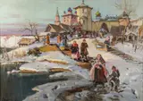Georgij Aleksandrovič Lapšin, The Beginning of Spring in a Russian Village, Oil on canvas