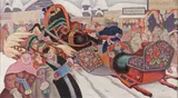 Evgeniy Andreievich Agafonov, Russian Winter Market with Troika, Oil on canvas