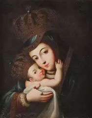 José de Páez, Nuestra Senora Refugio, Oil on canvas laid down