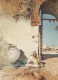 José Arpa, Moroccan Beggar, Watercolor on paper