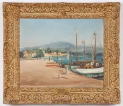 Henryk Hayden, Le port et la plage de Saint Tropez, Oil on canvas