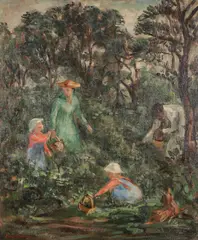 Esther Williams, Picking Berries, Oil on board
