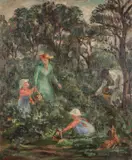 Esther Williams, Picking Berries, Oil on board