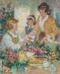 Pierre Eugene Duteurtre, Chez la Fleuriste, Oil on Canvas