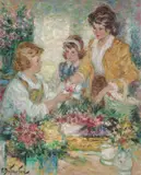Pierre Eugene Duteurtre, Chez la Fleuriste, Oil on Canvas