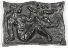 A Mother with Child by Chaim Gross, Bas-relief bronze plaque with dark brown patina, offered Nov 2024