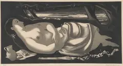 Doel Reed, Reclining Nude in Landscape, Aquatint etching drypoint