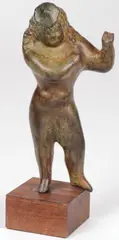 Elie Nadelman, A Circus Woman with Hat, Bronze with dark brown and verdigris patina, resting on a wood base