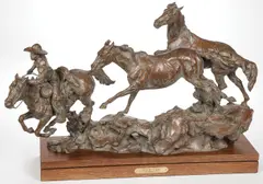 Curt Mattson, Four of A Kind, Bronze on integral wood base with title plaque