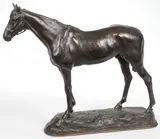 Emmanuel Frémiet, A Standing Horse, Bronze with dark brown patina on integral base