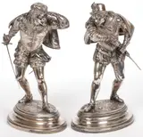 Emile Guillemin, Cavaliers preparing for a duel, Pair of silver plate bronze sculptures