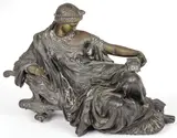 Auguste Joseph Peiffer, Pandora and Her Box, Bronze with dark brown patina