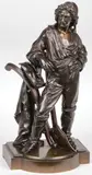Paul Émile Machault, Farmer with Plow, Bronze with dark brown patina
