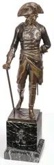 Rudolph Kaesbach, Frederick the Great, Bronze with dark brown patina on marble base set with the royal crowned cypher