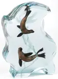 Kitty Cantrell, Swimming Sea Lions, Pewter figures in Lucite Sculpture