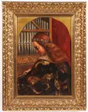 German School, Painting of Saint Cecilia at Organ, Oil on board
